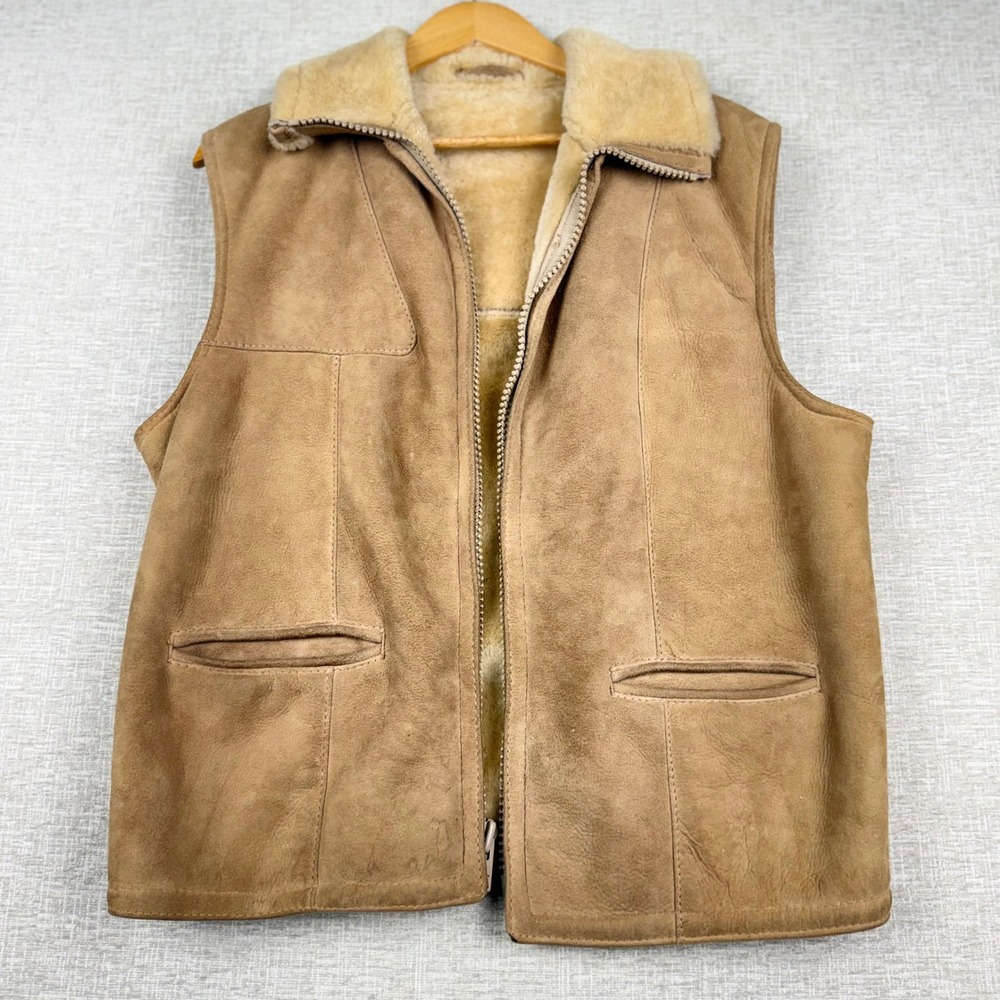 Vintage Abercrombie & Fitch Sawyer Mens Medium  of Napa Shearling Vest Tan 80s